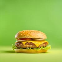 tasty hamburger on color background photo