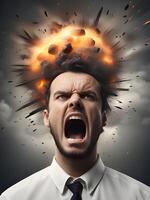 angry businessman screaming in the head photo