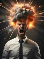 angry businessman screaming in the head photo
