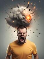 angry businessman screaming in the head photo