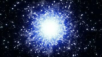 magique lisse animation de embrasé particules. trace de bleu sphère énergie particules. abstrait néon brillant flammes avec scintille cette scintillait et tourbillon, choc vague. 3d animation. vidéo animation video