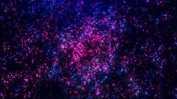 Abstract background of magic particles in blue and pink colors, particles glow and move with wave energy, beautiful nebula, fairy dust, seamless loop, 4K video