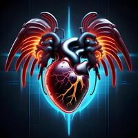 heart anatomy with wings , illustration photo