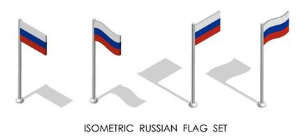 isométrica bandera de ruso federación en estático posición y en movimiento en asta de bandera. 3d vector