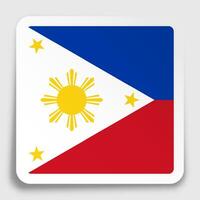 Flag of Republic of Philippines icon on paper square sticker with shadow. Button for mobile application or web. Vector