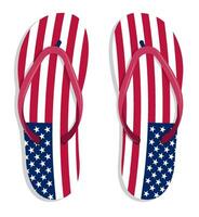 Beach rubber slippers in colors of american flag isolated on white background. Beach shoes. Vector