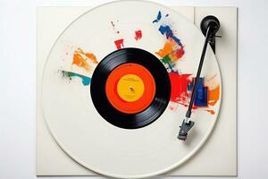 Retro music turntable for vinyl records on white background AI Generative photo