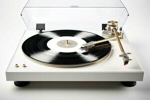 Retro music turntable for vinyl records on white background AI Generative photo