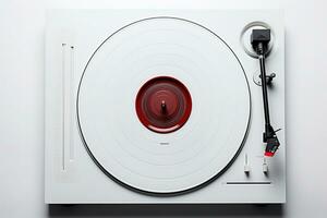 Retro music turntable for vinyl records on white background AI Generative photo