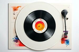 Retro music turntable for vinyl records on white background AI Generative photo