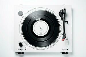 Retro music turntable for vinyl records on white background AI Generative photo