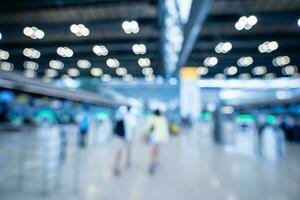 Blurred images of Self-service check-in machine at Check-in counters at Suvarnabhumi International Airport photo