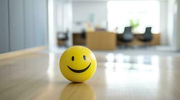 A Yellow Smiling Ball Can Promote a Positive Work Environment. Generative AI photo