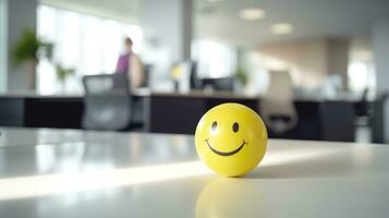 A Yellow Smiling Ball Can Promote a Positive Work Environment. Generative AI photo