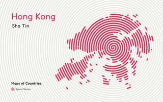 Abstract map of hong kong with circle lines. identifying its capital city, Sha Tin. Spiral fingerprint series vector