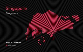 resumen mapa de Singapur con circulo líneas. identificando sus capital ciudad, Singapur. espiral huella dactilar serie vector