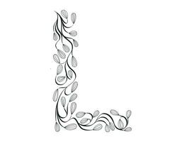 Floral alphabet. Vector isolated black and white Letter A decorated with elegant leaves, sketch style.