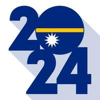 Happy New Year 2024, long shadow banner with Nauru flag inside. Vector illustration.