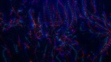 Abstract digital dynamic particle waves with light motion lights background, data flow, cyber technology. 3D rendering. Seamless looping 4k video. Screensaver video animation