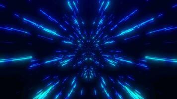 abstrato voar do digital néon partículas dentro hiperwarp espaço dentro uma túnel. vôo linhas às Alto velocidade. futurista ou tecnológica cyber fundo video