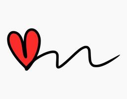 Elegant signature of love or heart signs with red. Hand drawn continuous line script. Cursive text of heart lettering vector suitable for card, wedding, note.