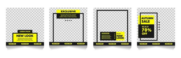 Set of editable creative templates for social media. Minimal square and stroke banner template. Social Media feed with yellow, black. Discount promo. vector