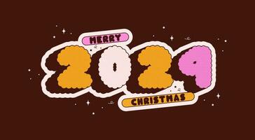 Groovy Christmas halftone roughen Sticker text 2024. vector