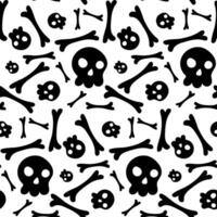 negro y blanco sin costura Víspera de Todos los Santos modelo con negro calaveras y huesos. gracioso caras de calaveras y huesos dispersado en un blanco antecedentes. el repitiendo modelo de emo y2k vector