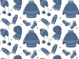 Warm winter clothes Seamless pattern. Vector illustration in doodle style