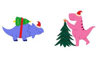 Navidad dinosaurio linda diseño vector conjunto