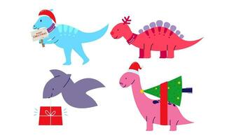 Christmas dinosaur cute design vector set