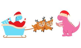 Christmas dinosaur cute design vector set