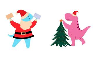 Christmas dinosaur cute design vector set