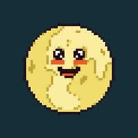 Smiling moon emoticon pixel art vector