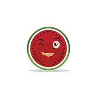 Watermelon slice character with funny face. Happy cute cartoon watermelon emoji set. Healthy vegetarian food character vector illustration