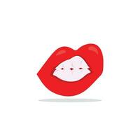 Red female lips collection. Woman lip expressed differernt emotion set. Biting, Smile, Kiss, Beauty concept. Trendy isolated background. Modern pop art style, Simple flat vector design illustration.