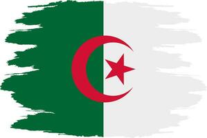 Distressed flag Algeria. Algeria flag with grunge texture. Independence Day. Banner, poster template. State flag Algeria with coat arms. Drawn brush flag Republic Algeria. vector