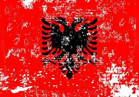 Grunge flag Albania. Painted brush stroke. Watercolor drawing, vintage flag Albania. National flag Albania with coat arms. Independence Day. Banner, poster template. vector