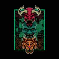 oni, demon tribe and tiger face artwork illustration vector