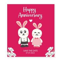 Happy anniversary Day Greeting Card with Cute Rabbits vector