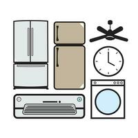 Household appliances. Refrigerator, fridge, washing machine, alarm clock. Vector illustration
