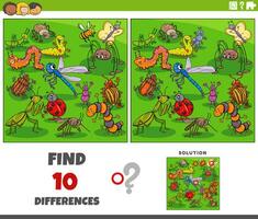 differences activity with cartoon insects animal characters vector