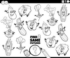 find two same cartoon vegetables activity coloring page vector