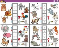 educational games set with big and small cartoon animals vector