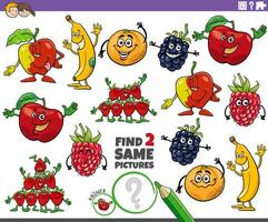 find two same cartoon fruit educational activity vector