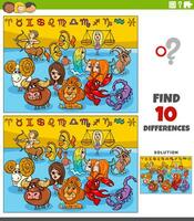 differences games with cartoon zodiac signs characters vector