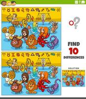 differences games with cartoon zodiac signs characters vector