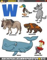 cartoon animal characters for letter W educational set vector