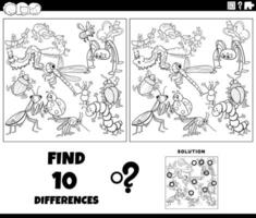 differences game with cartoon insects coloring page vector