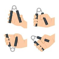 Man doing hand grip exercise set. vector